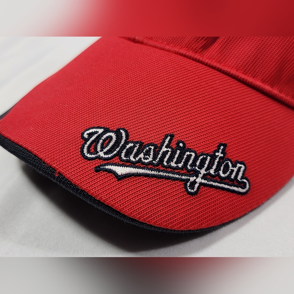 Washington Nationals Double Logo MLB Adult Hat Cap Adjustable Hook & Loop, Red - Picture 5 of 10